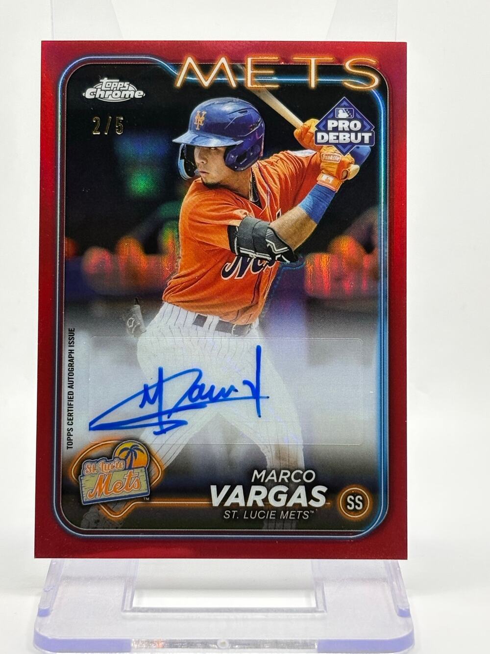 2024 Topps Pro Debut Marco Vargas Red Refractor Auto 2/5 SSP New York Mets
